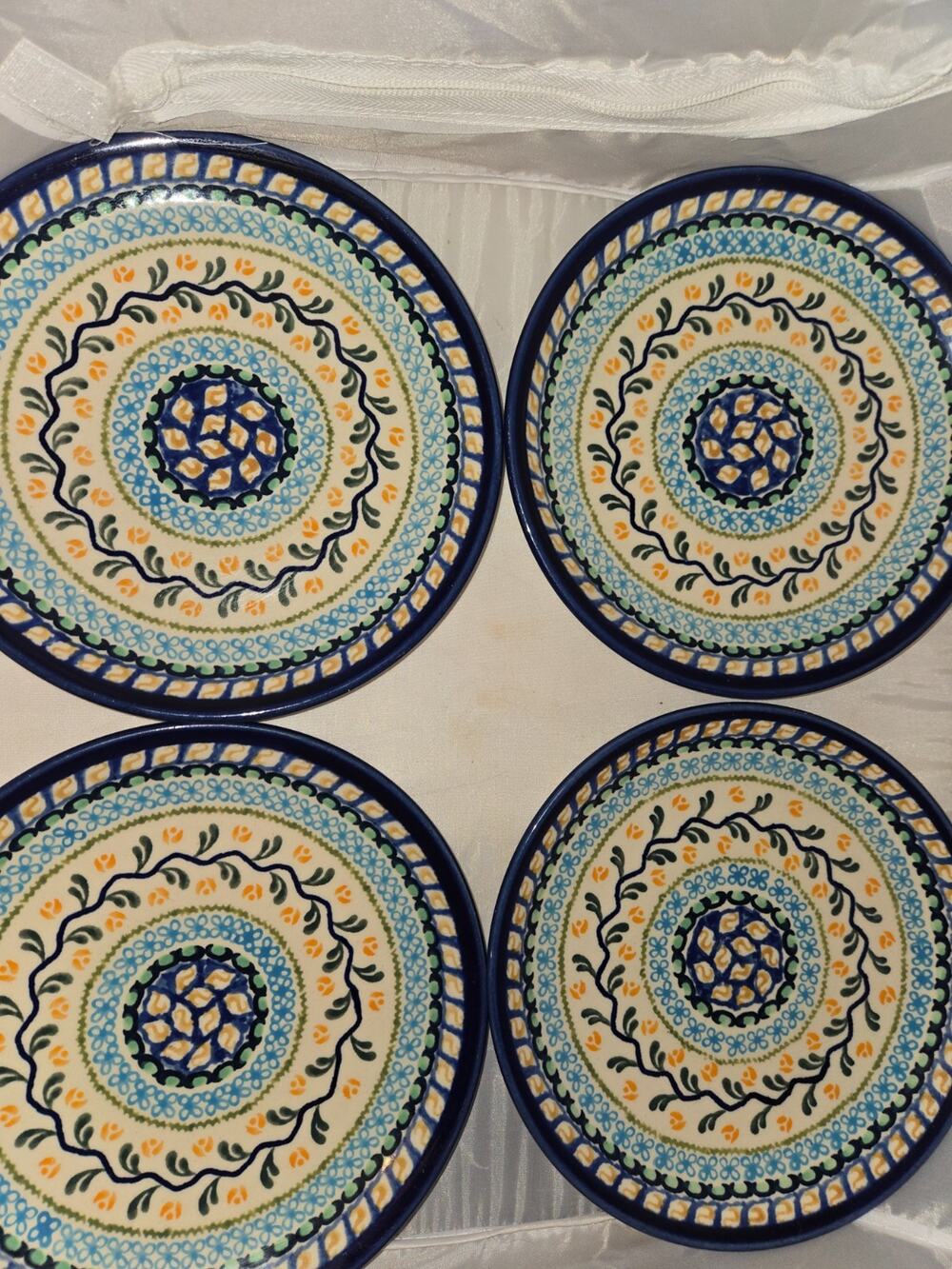 Polish Pottery (4) -7.75" Salad Plates UNIKAT Boleslawiec SIGNED 814-ART-412